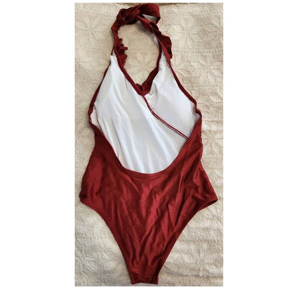 Cupshe On A Whim Falbala Ruched Halter One-Piece Swimsuit Size Medium - Picture 3 of 7